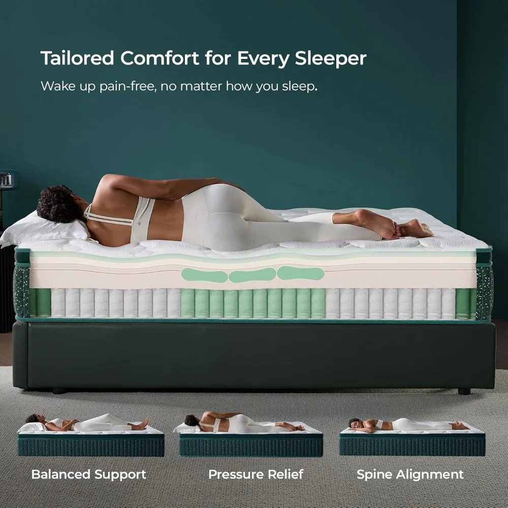 مرتبة هجينة بحجم كينغ مقاس 14 بوصة - شركة قطيفة، رغوة جل تبريد وملفات جيوب لتعزيز الدعم والراحة