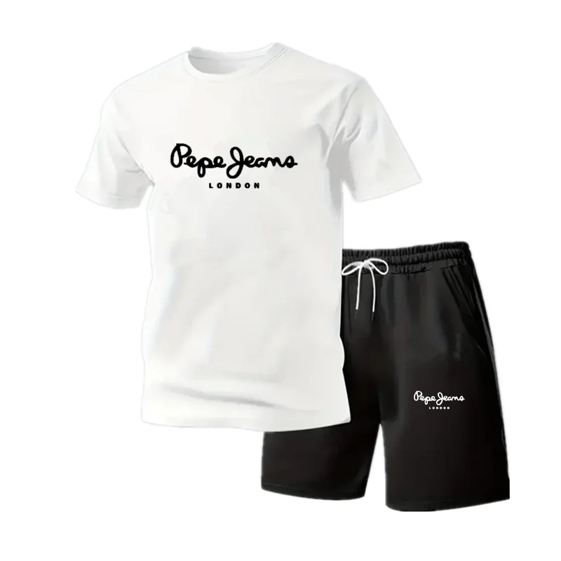 

New summer fitness sportswear for men, short-sleeved T-shirt and shorts two-piece set, breathable and quick-drying casual wear.