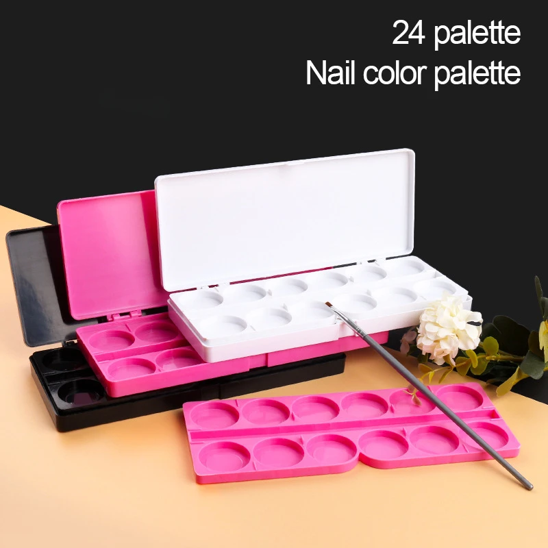 1pc 24 Grid Nail Art Watercolor Painting Color Palette Double-layer Halo Dyeing Mixing  Color Board Pigment Plastic Storage Box