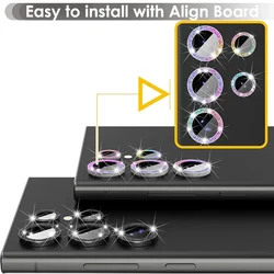 For Samsung S25 Ultra S23 S22 S24 Ultra Camera Lens Protector Glitter Bling Individual Aluminium Alloy Ring With Align Board