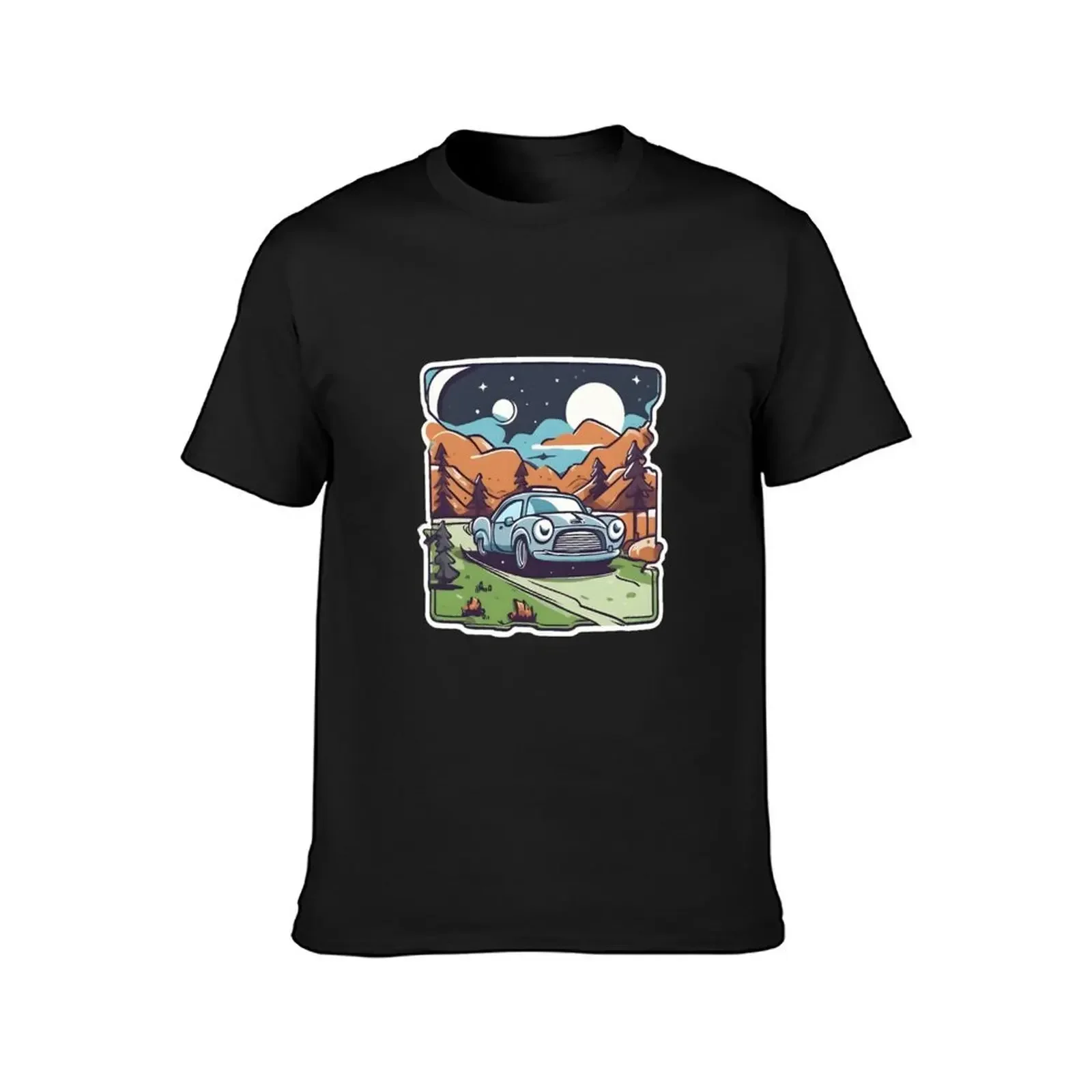 Vintage sports car on the road at night T-shirt plus size tops quick-drying customs plus sizes heavy weight t shirts for men