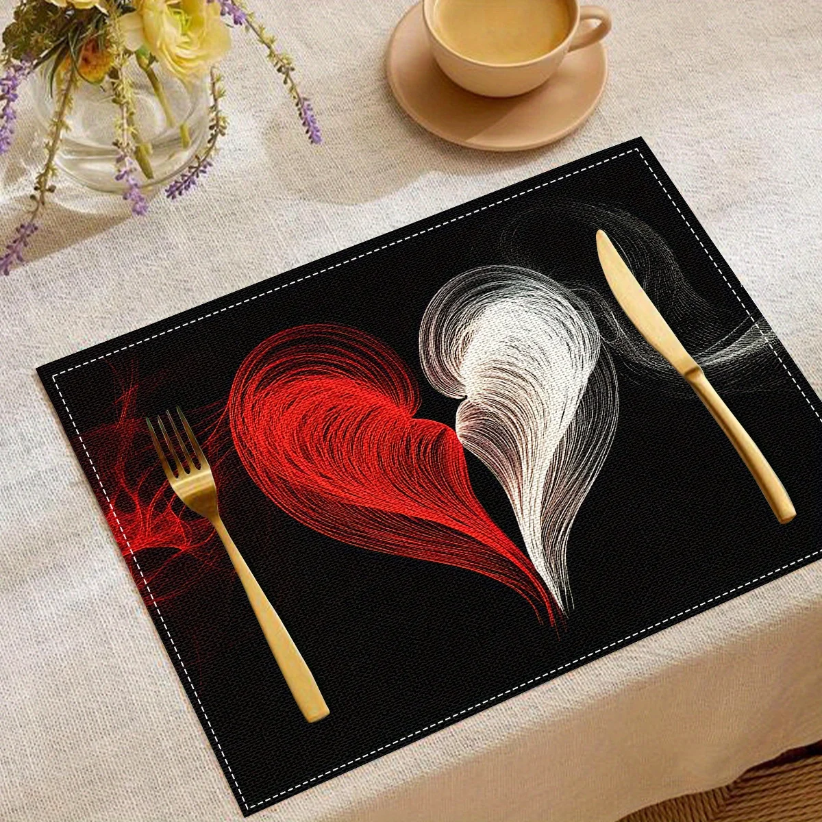 

VIKAMA 4/6/8/10PCS Valentine's Day Meal Mat Premium Light Luxury Love Meal Mat Kitchen Restaurant Table Mat Durable Home Decor