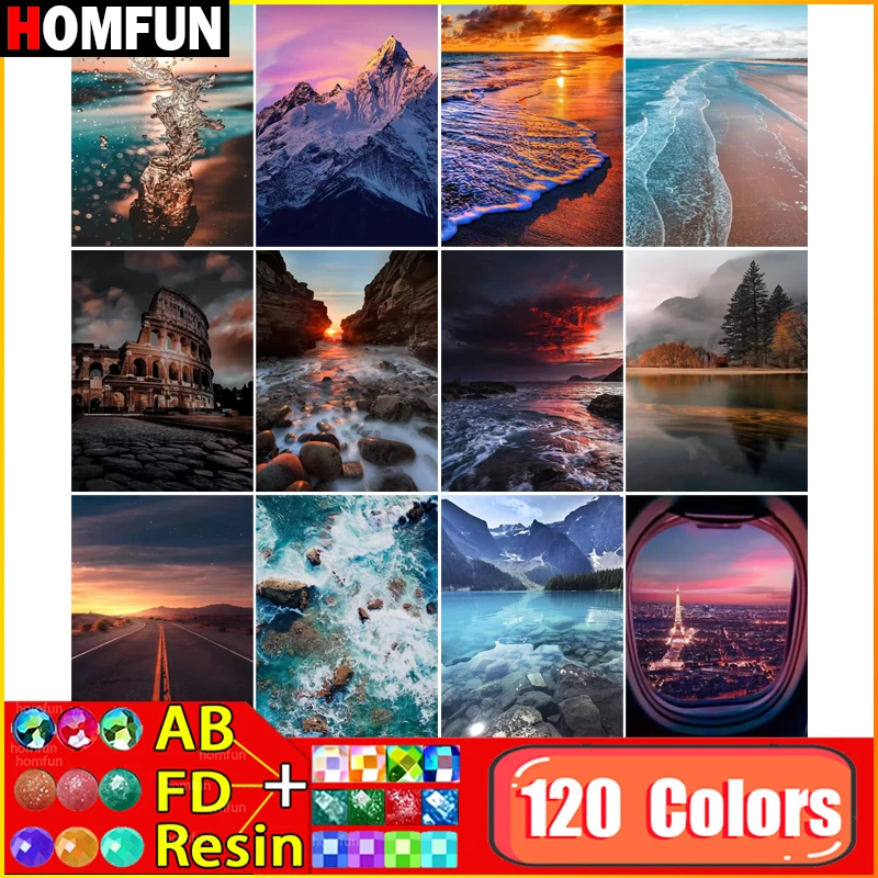 

HOMFUN 120 цветов Diy полная квадратная круглая дрель 5D алмазная живопись Алмазная вышивка "пейзаж" домашний декор подарок