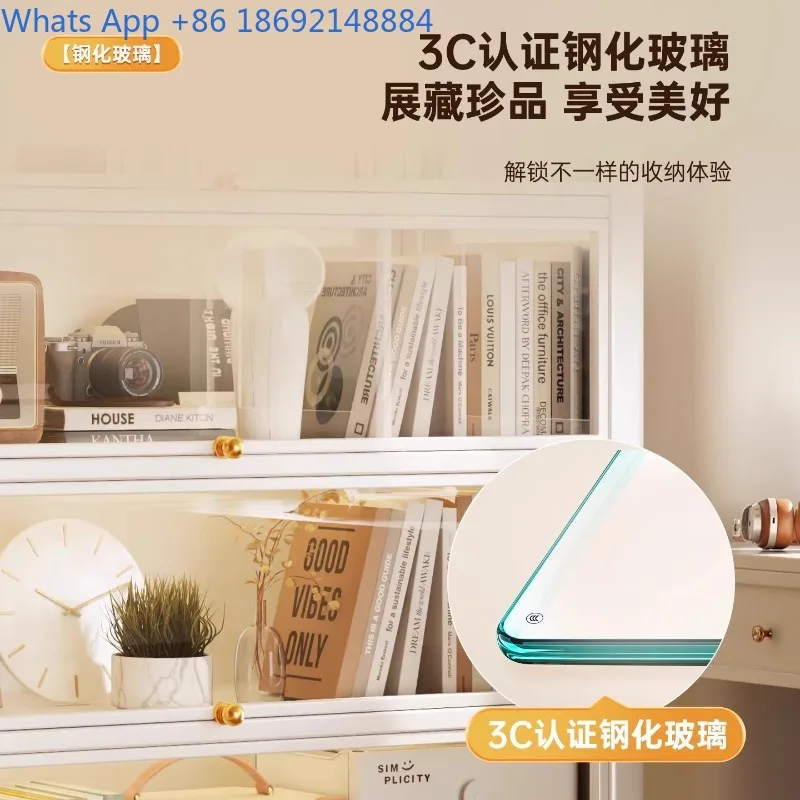 Estante de piso de aço com portas de vidro para sala de estar, armário de exibição à prova de poeira para estatuetas, armário de armazenamento de ferro