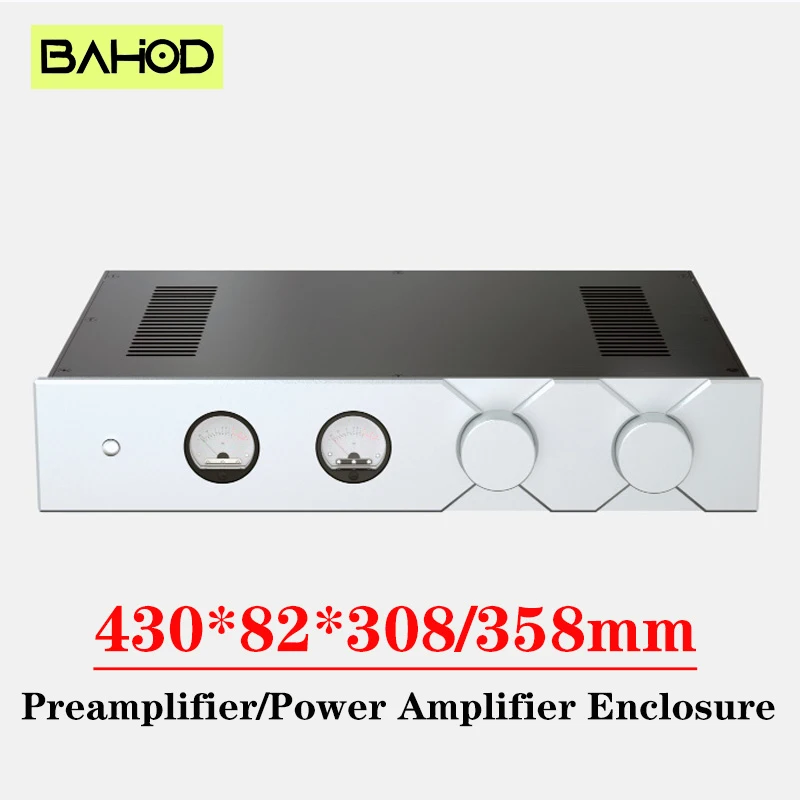 

BAHOD 430*82*308/358mm All Aluminum Power Amplifier Chassis Enclosure Vu Meter for Preamplifier DIy Amplifier Audio Case Shell