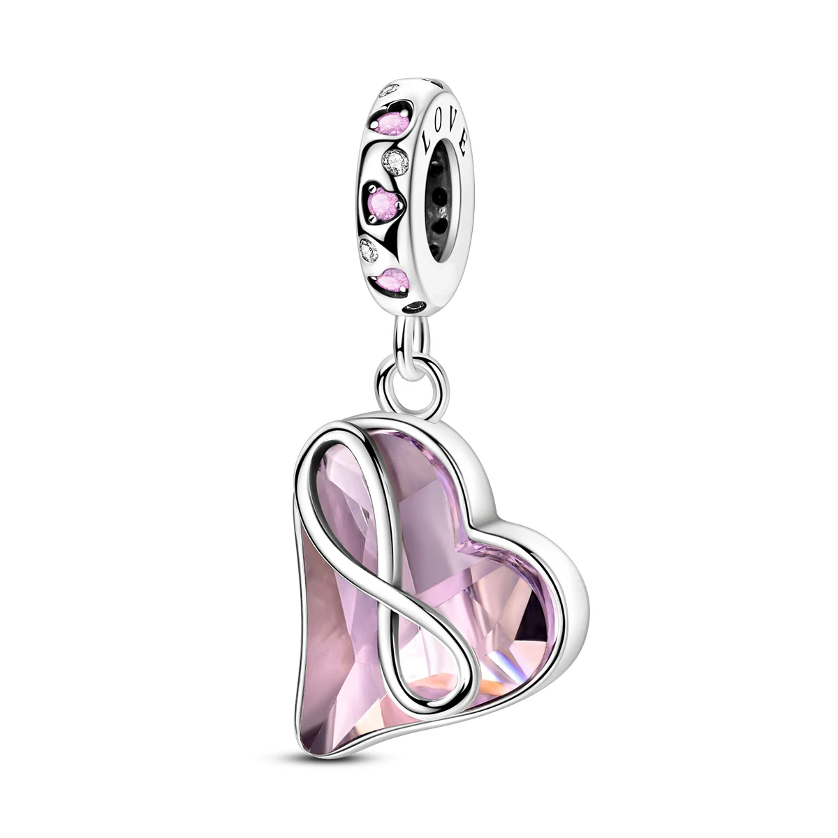925 Sterling Silber Infinity Herz Anhänger mit Rosa Kristallglas CZ Hängende Perlen für Armbänder und Halsketten, Muttertags-Schmuck für Frauen