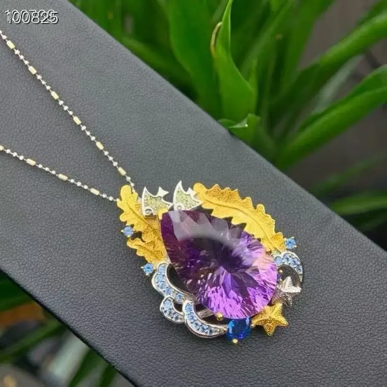 Natural Ametrine Teardrop Pendant 925 Sterling Silver Original Certified Handmade No Chain Luxury for Women
