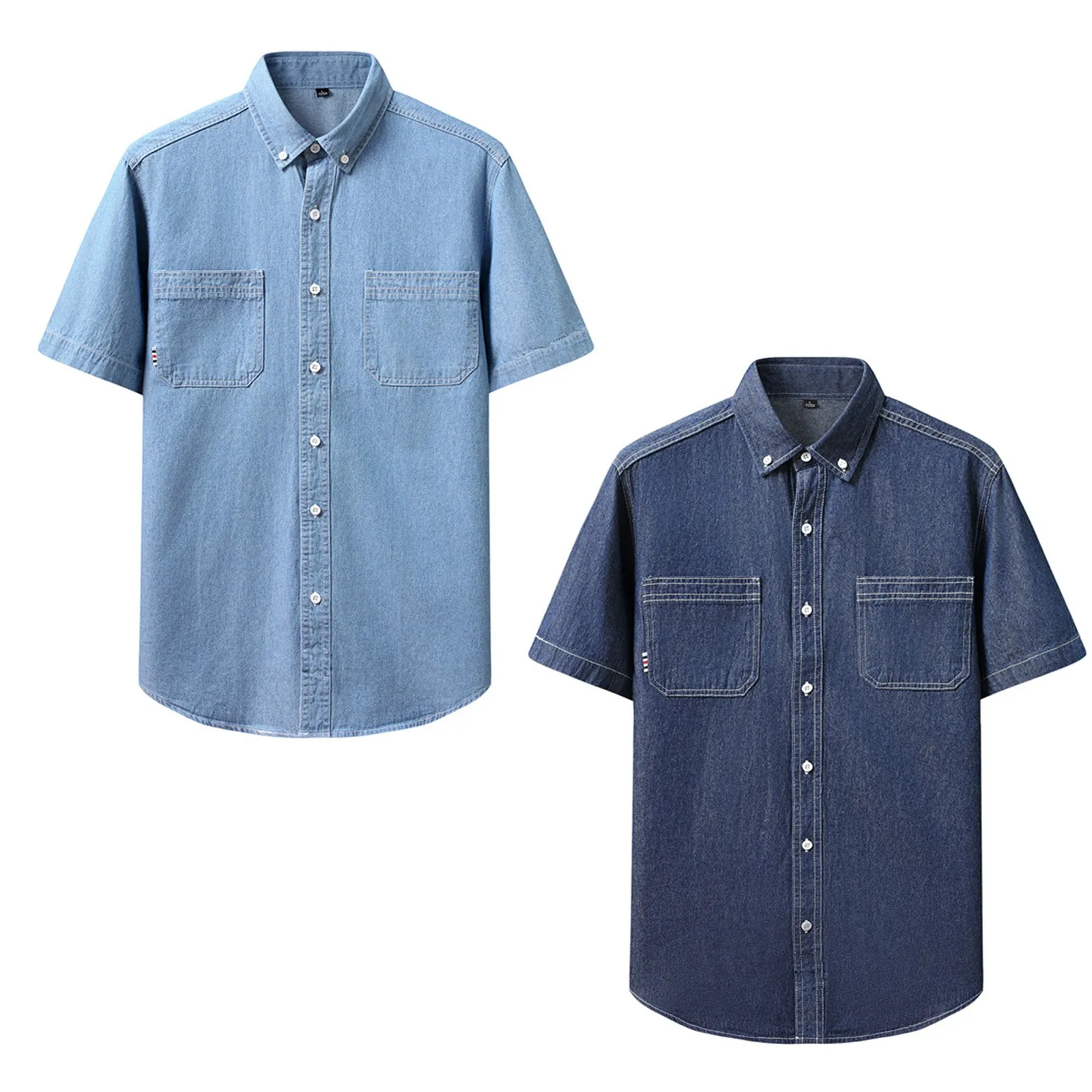 Men Denim Shirt Thin Summer Half Sleeve Casual Top Loose Trendy Handsome Short Sleeve Camping Denim Short Sleeve Jacket