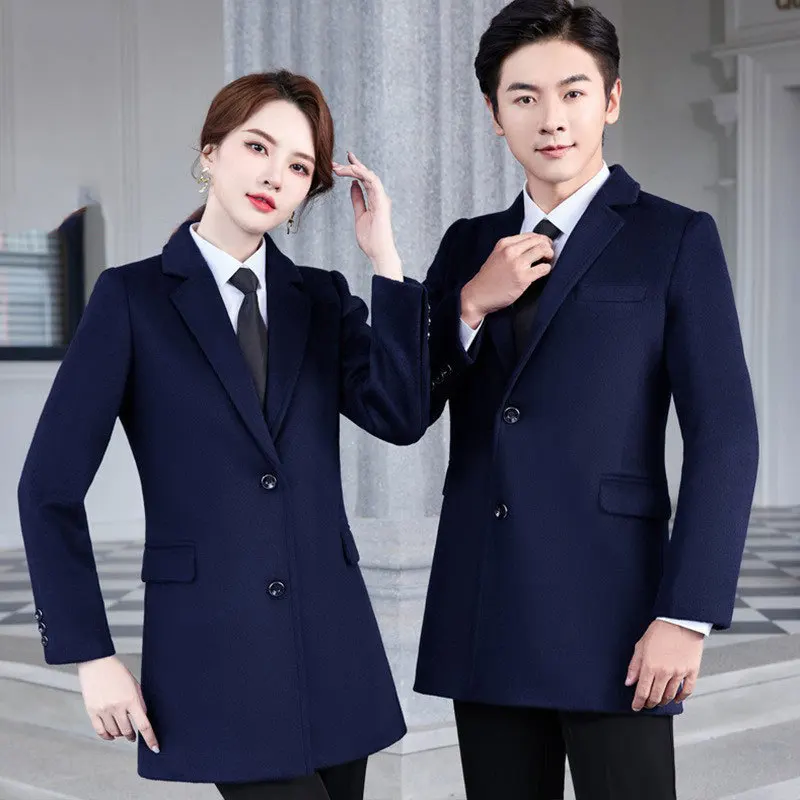 

Winter new women's professional wear woolen coat thickened coat hotel front desk civil servant bank overalls