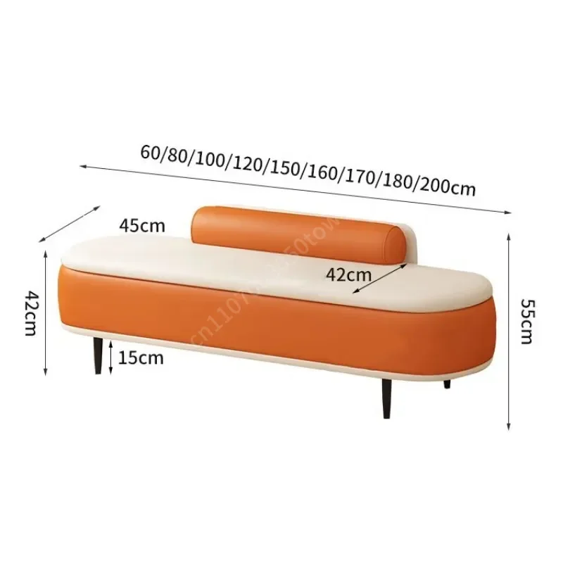 Scratch-Resistant Cat Claw Leather Bench, Orange & White Upholstered Entryway Bench with Backrest, Ottoman Bench for Bedroom