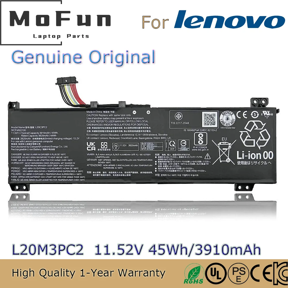 Brand New Original L20M3PC2 11.52V 45Wh Laptop Battery for Lenovo IdeaPad Gaming 3i 3-15ACH6 L20C3PC2 L20D3PC2