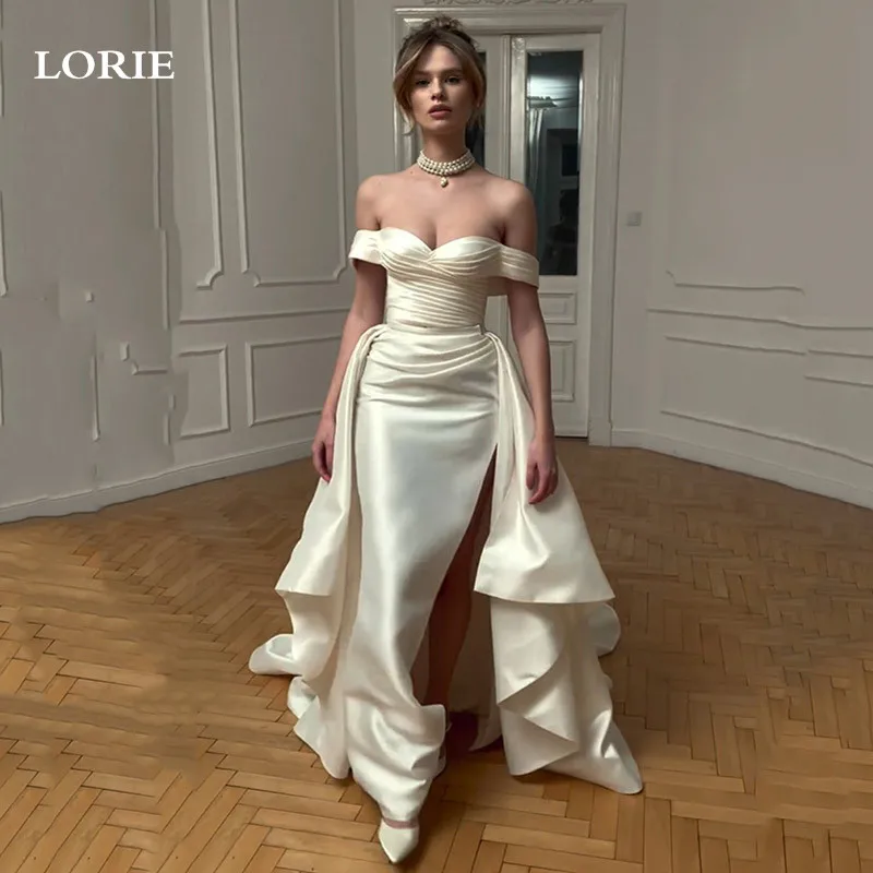 

LORIE Light Champagne Satin Mermaid Wedding Dresses With Train Bride Dress Sexy Side Split Sleeveless Wedding Gowns 2024