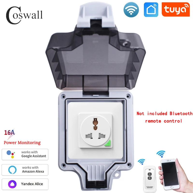 Coswall IP66 Waterproof Universal 3 Hole Socket Tuya WIFI/ Zigbee Timer Switch Programmable With Power Monitoring Function White