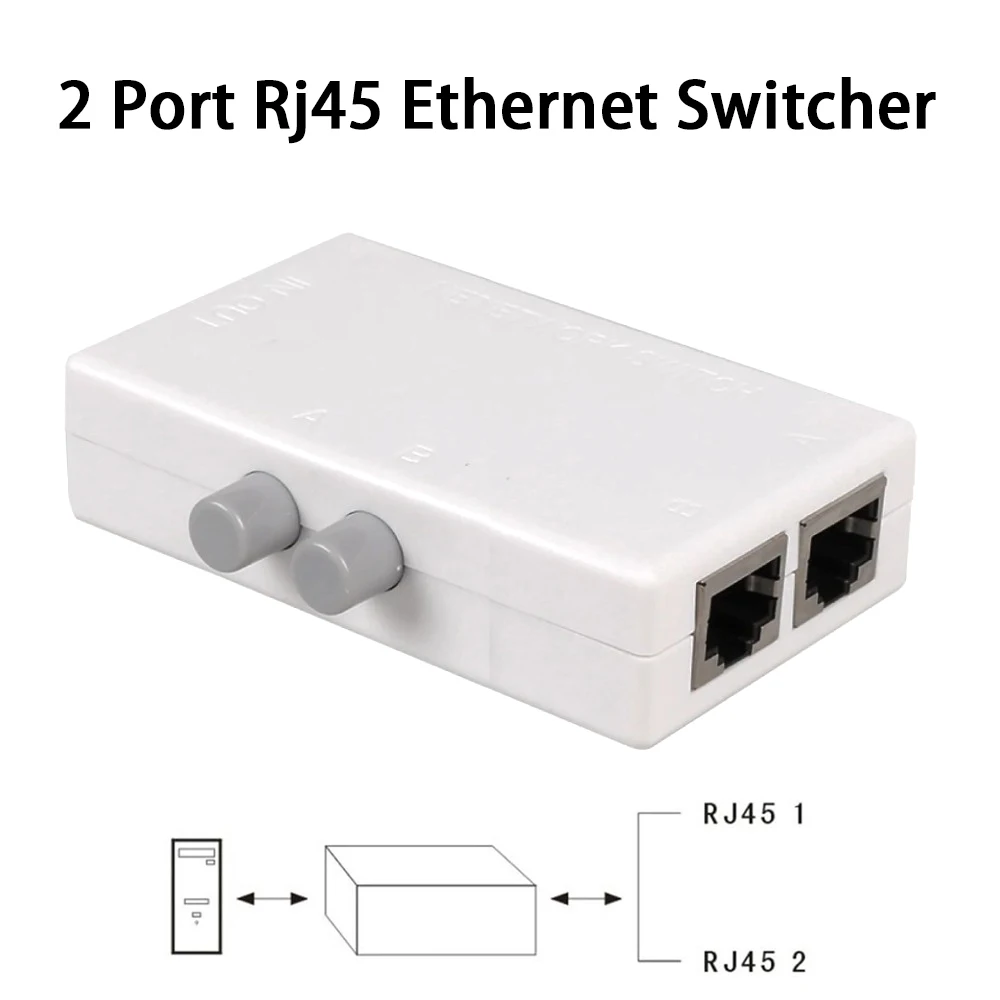Mini 2‑Port RJ45 Manual Network Switch Dual‑Way RJ‑45 Ethernet Sharing Switcher Box 2 Ports Network Adapter Hub for LAN