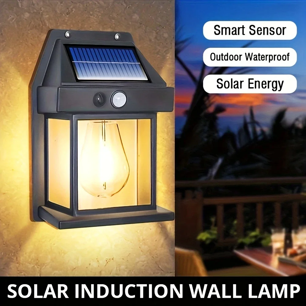 Outdoor Solar Tungsten Wall Light with Motion Sensor IP65 Waterproof LED Safety Light for Patio Outdoor Deck Porch Barn Balcony