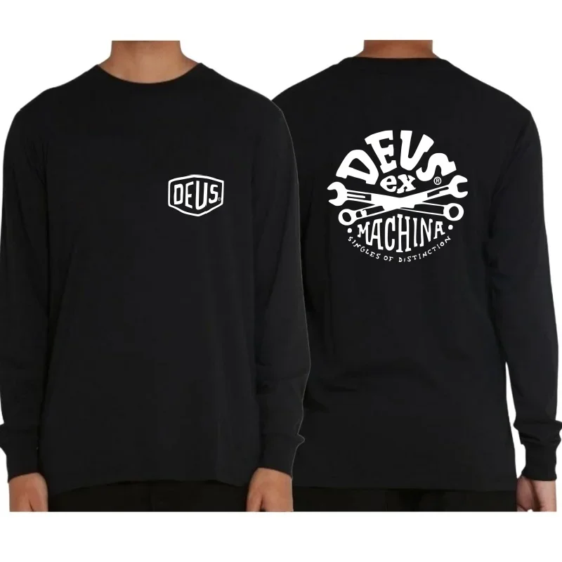 Deus ex machina preto e branco manga longa camiseta y2k moda algodão carta impressão gráfico camisetas casuais o-pescoço unisex topos