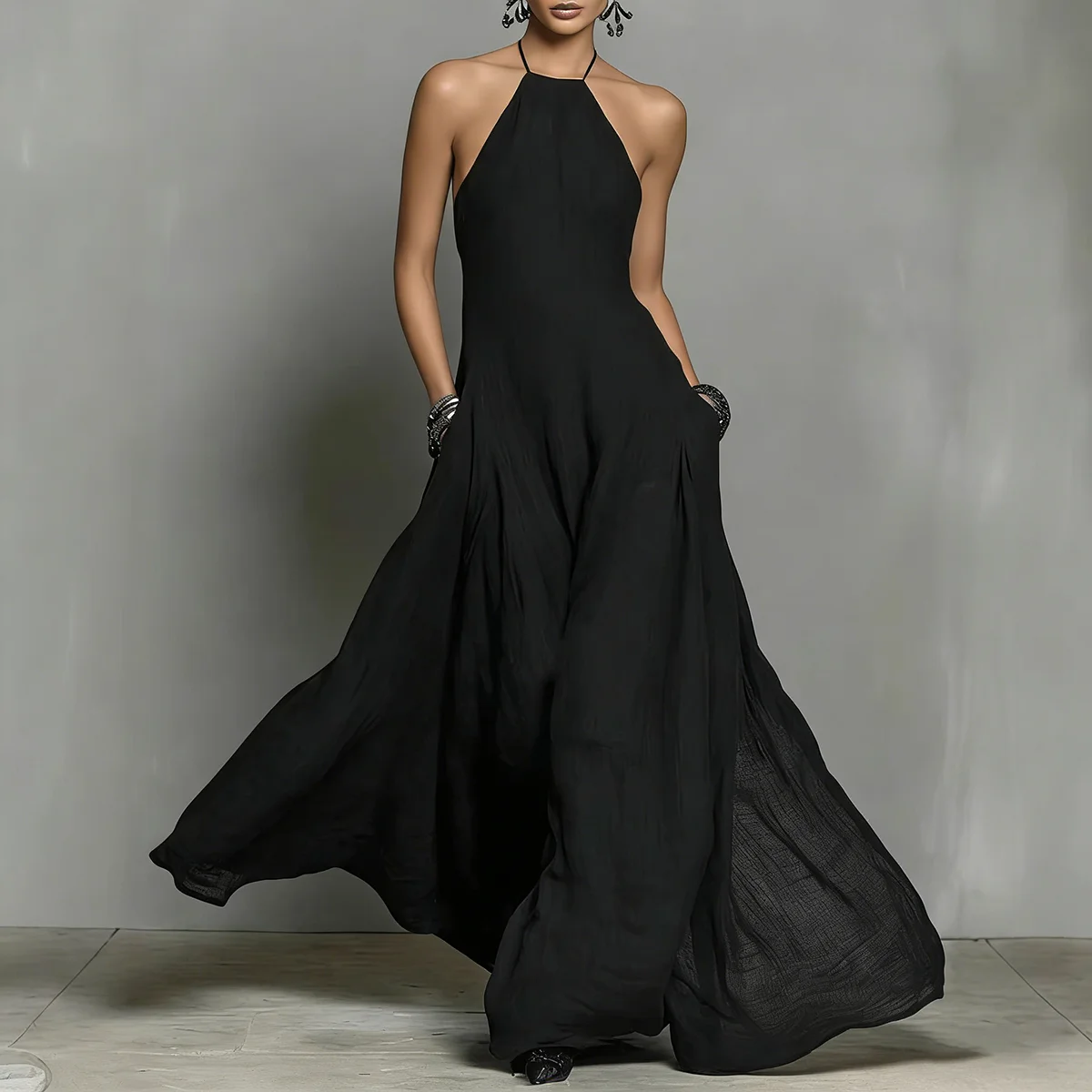 

Vestidos Sexy Halter Sleeveless Party Dress Women 2026 Summer Solid Loose Swing Long Dress Elegant Chic Fashion Ladies Dress