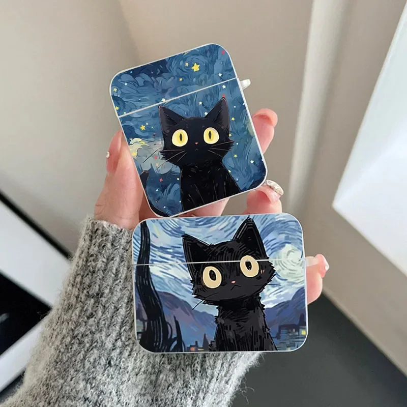 Artistic Black Cat Starry Night Earphone Case for Airpods 4th 3rd 2 Pro Covers for Airpod 2 3 Protective Accessorie Shell Fundas