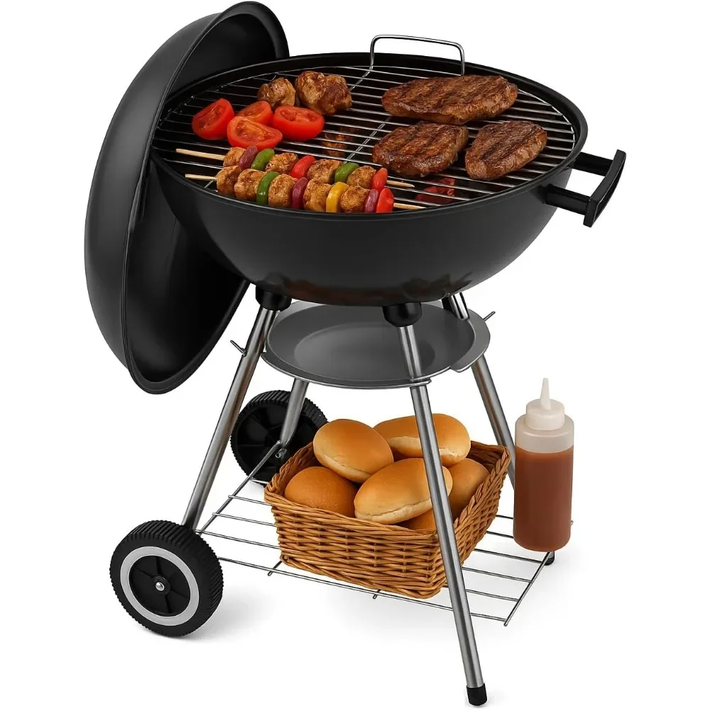 

Charcoal Grill – Heavy-Duty Round BBQ Grill with Thickened Grilling Bowl,Sturdy with 4 Legs & Wheels BBQ Grills