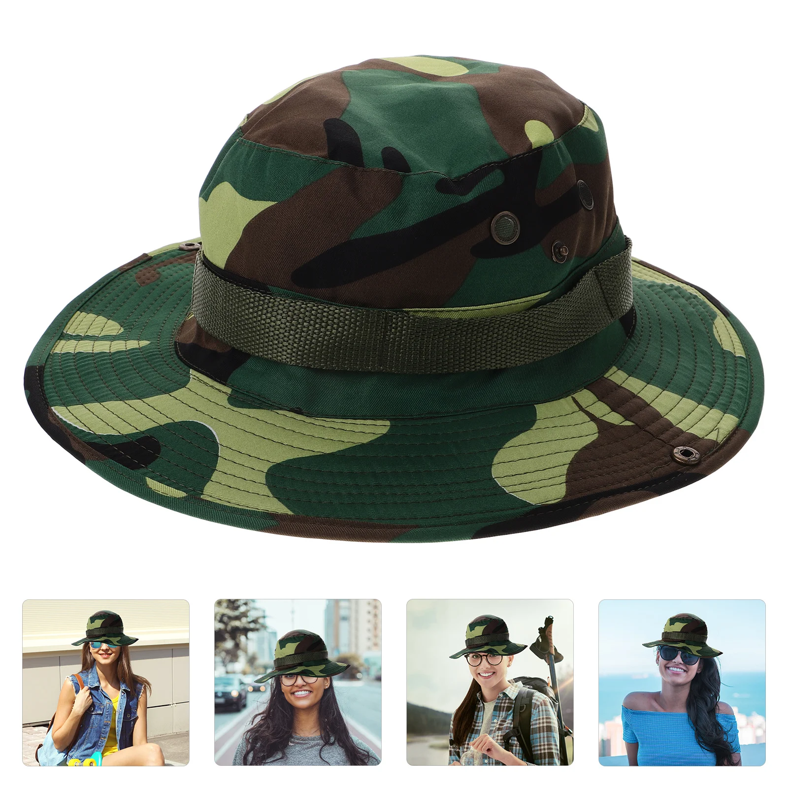 Camo Bucket Hat Mens Wide Brim Polyester Sun Protection Adjustable Strap Hiking Fishing Outdoor Sun Hat Mens Bucket Hats