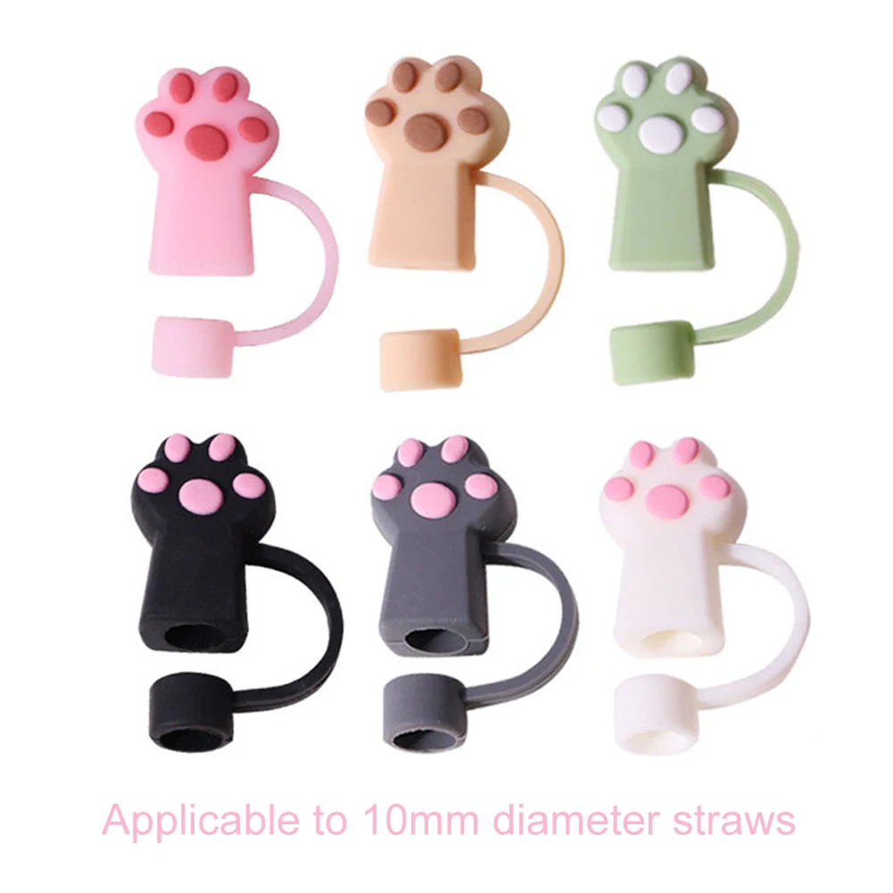 6/12/18Pcs Silicone Cat Paw Straw Covers for Stanley Cups 30/40 Oz Tumbler Accessories 10mm Cute Straw Toppers Protector Cap
