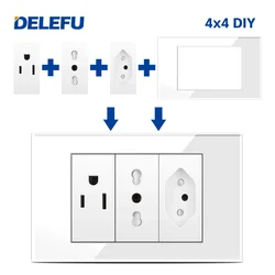 DELEFU Brazilian Italy America EU Standard Socket Switch USB Fast Charging Type C Key DIY 4*2 4*4 Panel Function Moudule White