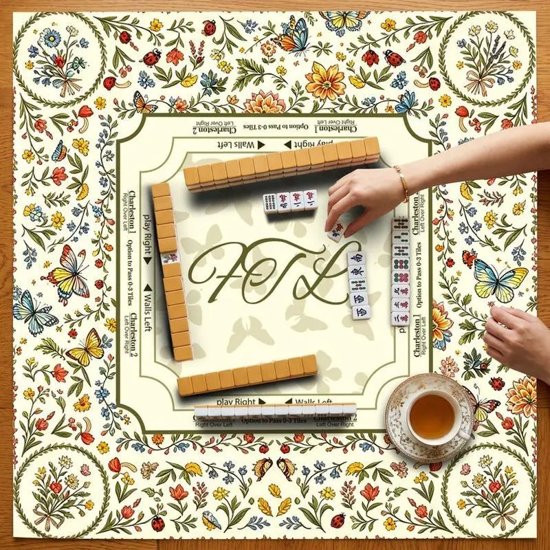 VIKAMA Pastoral Butterfly Floral Mahjong Mat Noise Reducing Zoned Pad American Charleston Mahjong Poker Cover