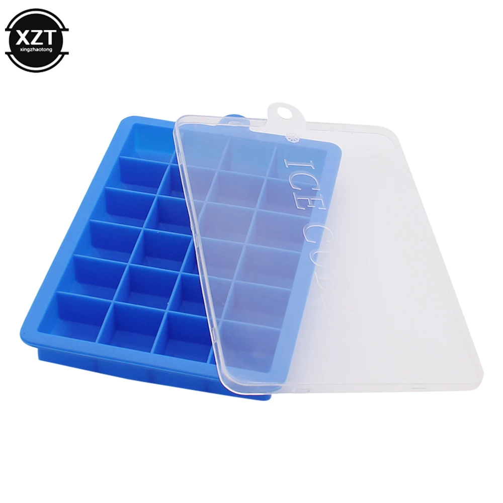 Silicone Ice Cube Tray Molds with Lid Square Shape Ice Cube Maker Fruit Popsicle Ice Cream Mold Ice Cube Mould Forms 24 Grids