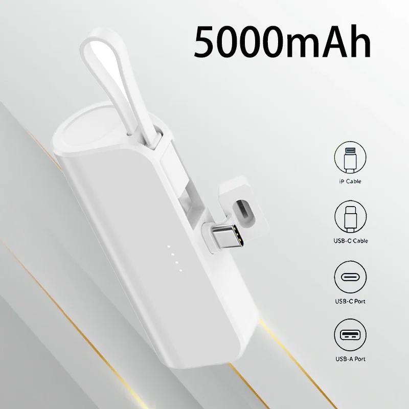 

Капсульный Power Bank 5000 мАч: Ультракомпактный портативный внешний аккумулятор со встроенным кабелем для экстренной зарядки мобильных телефонов