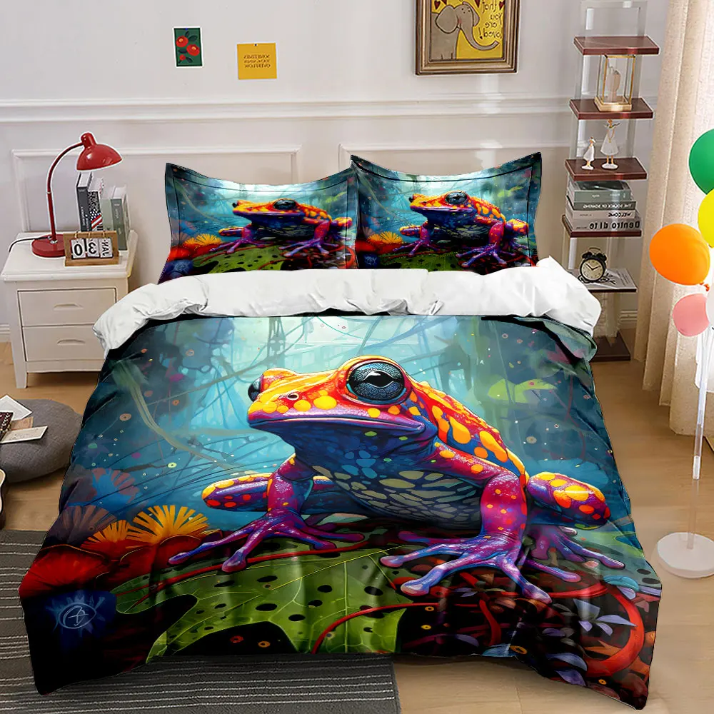 Colorful frog resting on leaves Print Bedding Set 1 Duvet Cover 2 Pillowcases for Adult and Children Luxury Gift Full Size