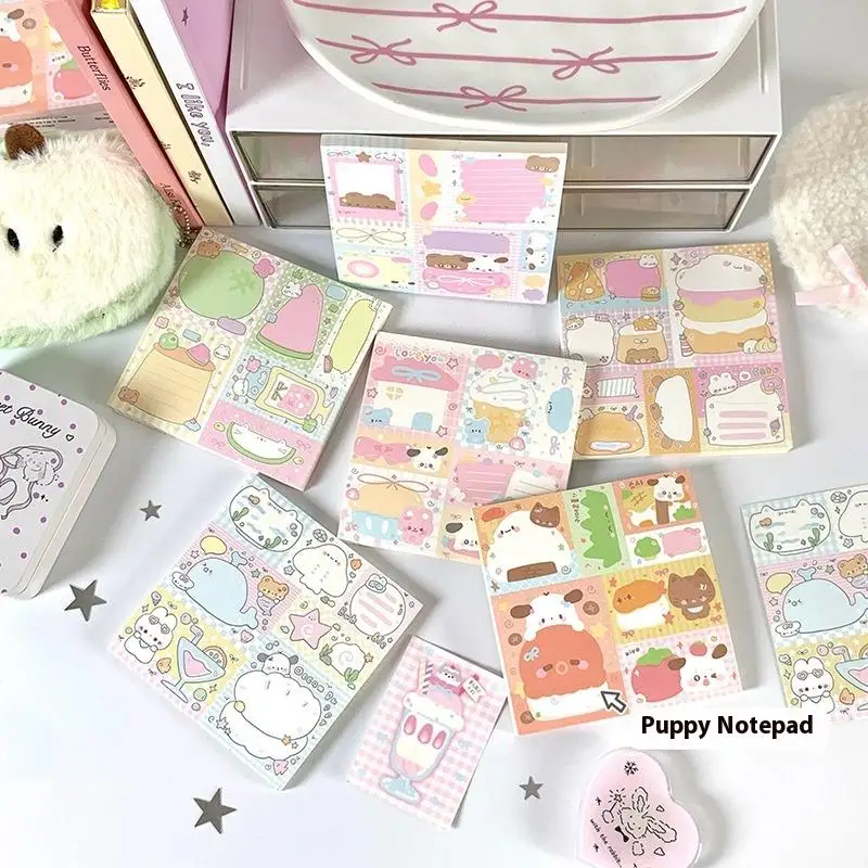 

2Pcs Cute Kawaii Puppy Non Stick Sticky Notebook Simple Cartoon Notepad Stationery Index Tab Check List To Do Planner Stationery