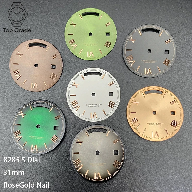 TG 31mm 8285 S logo RoseGold Roman Numerals Dial Suitable for 8285 Movement High-Quality Watch Modification Accessories