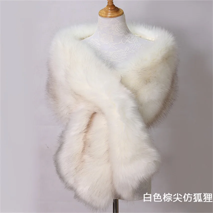 New Women Wedding Shawl Evening Party Dress Wrap Fur Shoulder Capes Bridal Jacket Faux Fox Fur Slim Lady Fake Fur Cloak