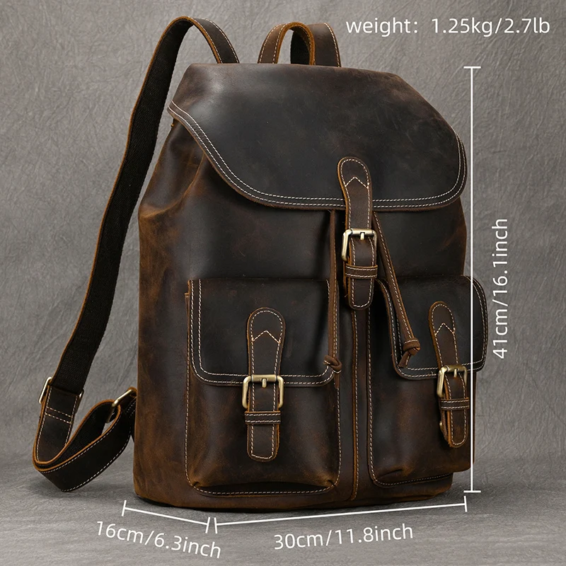 Crazy Horse Leather Business Computer Backpack Men Women Travel Bag Leather Men\'s Backpack Anti Theft Designer Male Female Bag