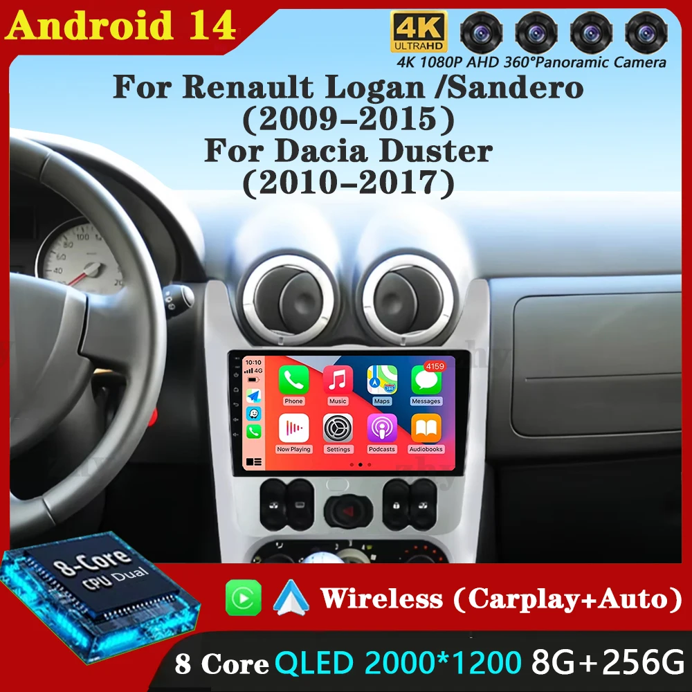 

For Renault Logan 1 Sandero 2009 - 2015 For Dacia Duster 2010 - 2017 Car Radio Multimedia Video Player Navigation GPS Android 14