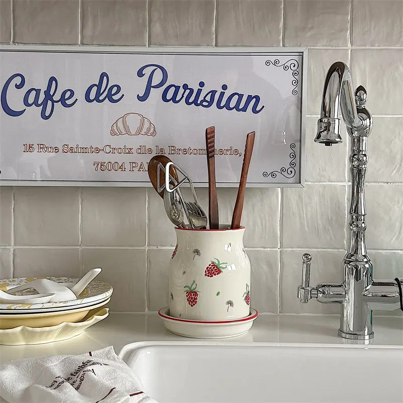 Ceramic chopstick tube hand-painted pattern household kitchen multi-functional drain chopstick cage