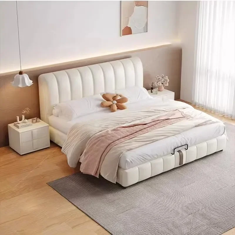 Pop Waterproof Queen Soft Double Bed Simple Cheap Storage Modern Twin Bed Upholstered Wood Safe White Camas De Casal Furniture H