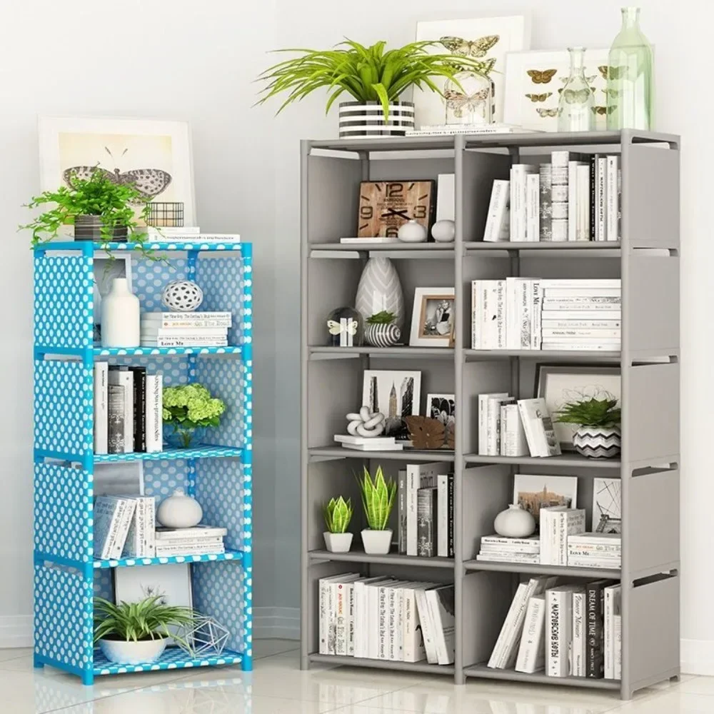 5 Tier Simple Bookshelf Easy Assembly Bookcase DIY Nonwoven Corner Sundries Can Be Moved Bookcase Creative Organizer Debris Rack