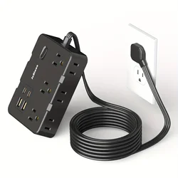 Surge Protector Ultra Thin Flat US Plug with 6 Widely Outlets 4 USB Ports,5ft Extender Cable,Power Strip Adapter for Home Office