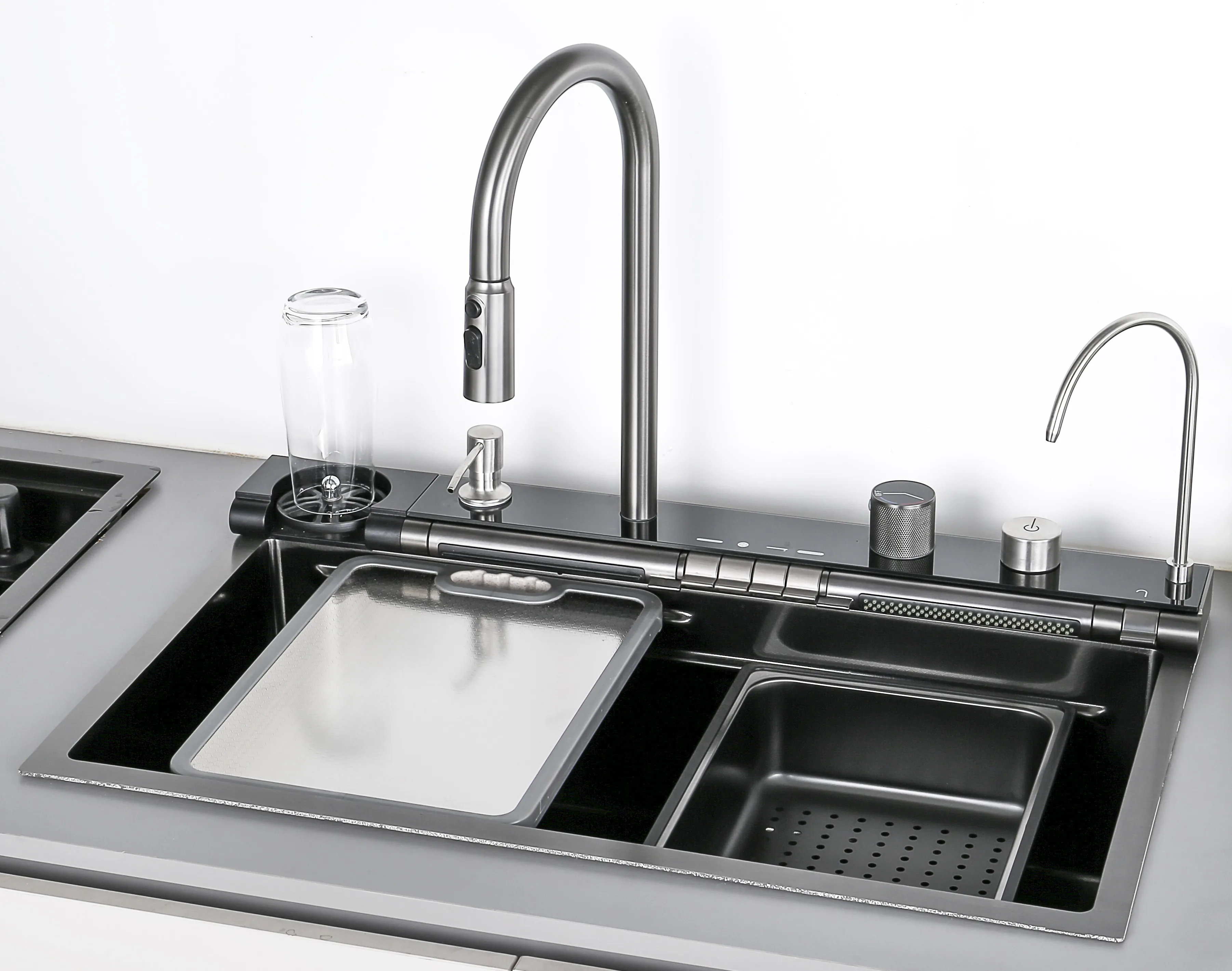 モダンなスマートキッチンシンク、手作りステンレス製シンク、多機能ウォーターフォール洗面台