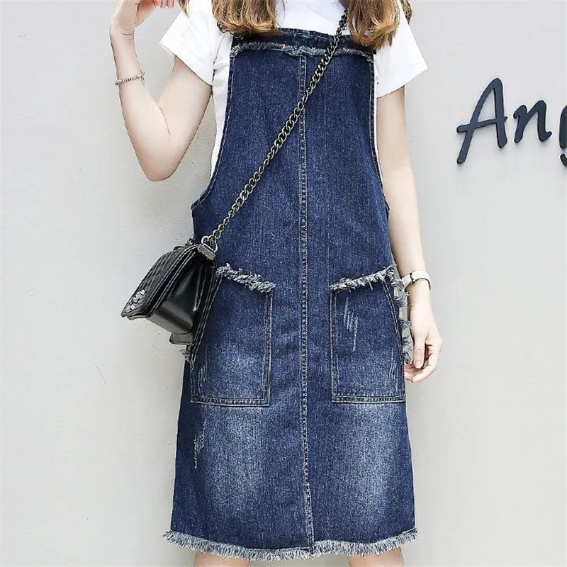 Summer Adjustable Strap Denim Dress Sundress Women Sleeveless Loose Jeans Dresses Large Size Female Korean Street Robe 5XL Y1326