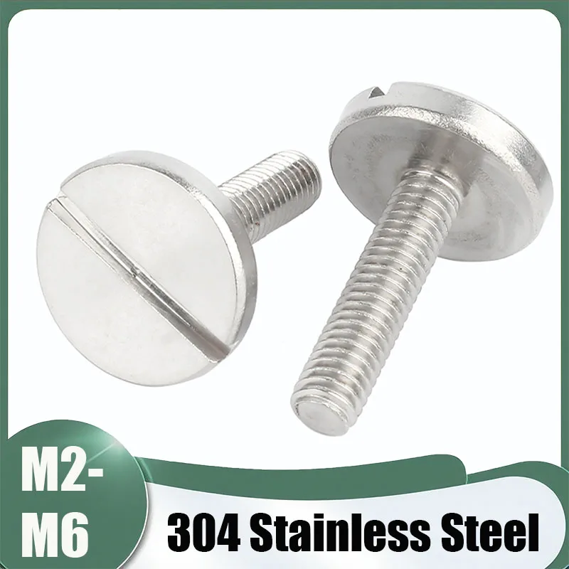1-5Pcs M2 M2.5 M3 M4 M5 M6 304 Stainless Steel Flat Big Round Slotted Head Screw One-Word Slot Large Flat Head Slotted Screw
