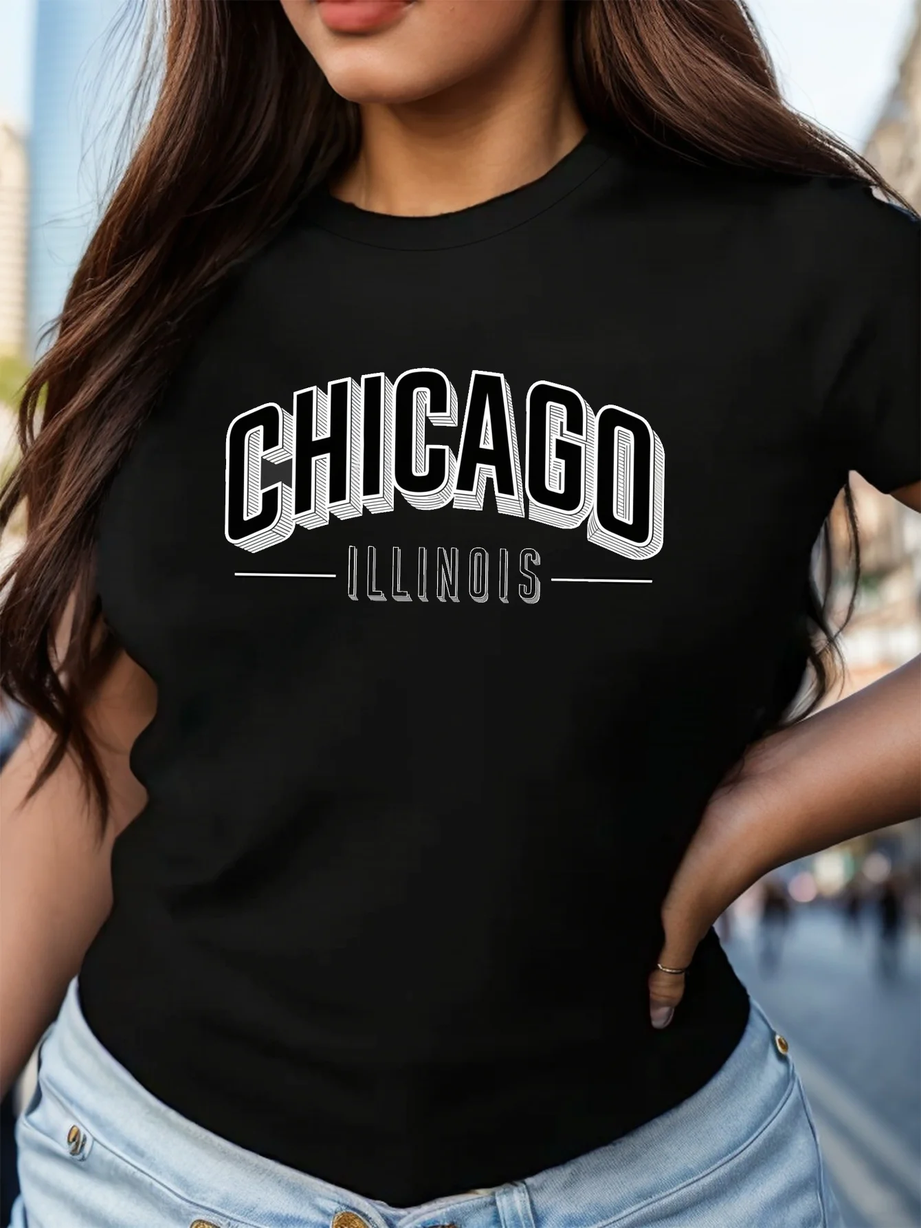 

Женская футболка Comfit CHICAGO в жирных буквах Эстетическая одежда
