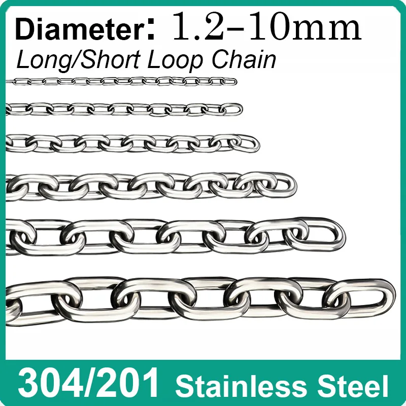 1.2-12mm Diameter Highly Polished Welded 304 Stainless Steel Chain Long Short Link Chain Any Meter Length for Lifting Binding