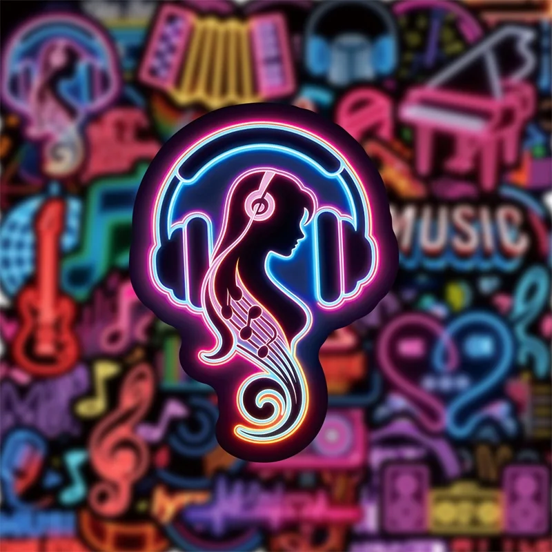 10/30/50PCS Neon Music Colored Sticky PVC Sticker Aesthetic DIY Phone Laptop Luggage Skateboard Decoration Scrapbooking