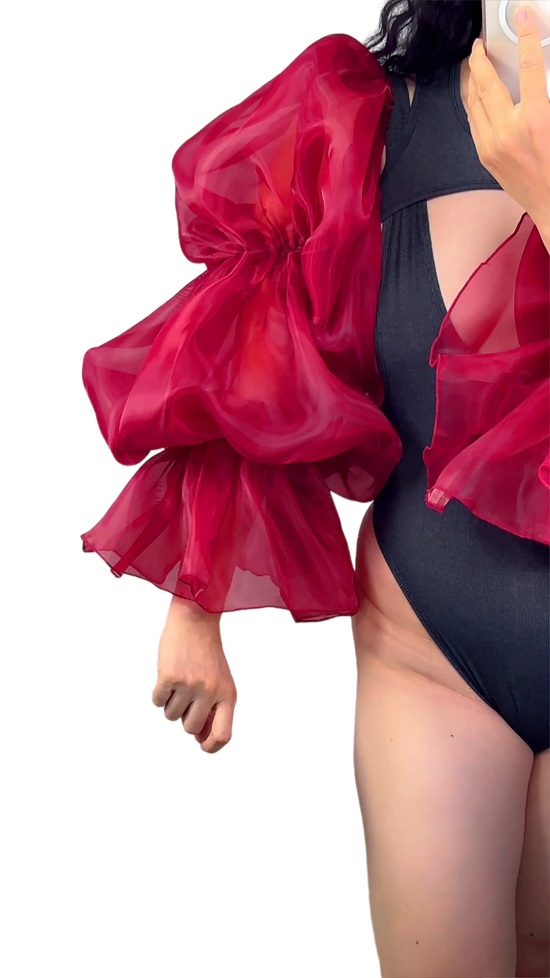 DooWay-Gants Bordeaux Surdimensionnés avec Manches sans Doigts, Manches en Tulle Organza et Dentelle, Poignées Évasées Amovibles pour Patients de Mariage, 100cm de Long