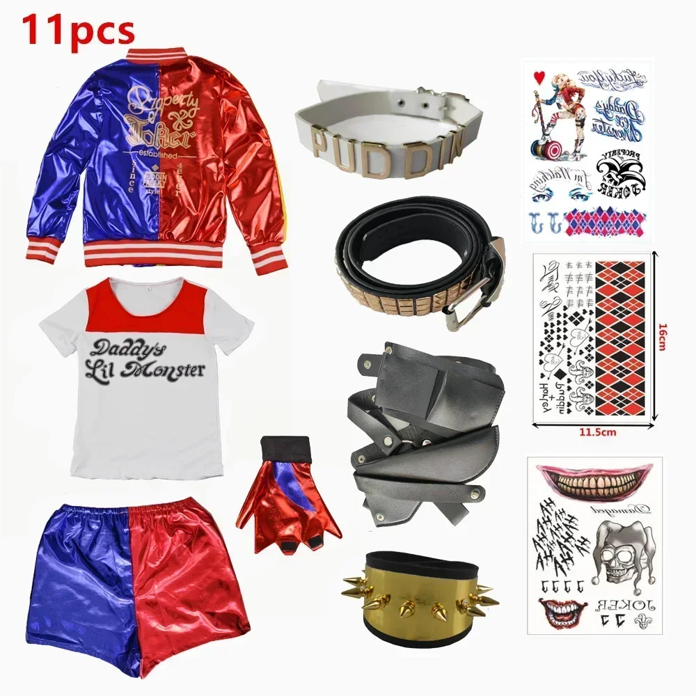 Набор для косплея кукум из Танака, Perempuan Quinzel Jaket Gaun Pesta Хэллоуин, Fantasia arlekitty Baju Kelelawar Bisbol