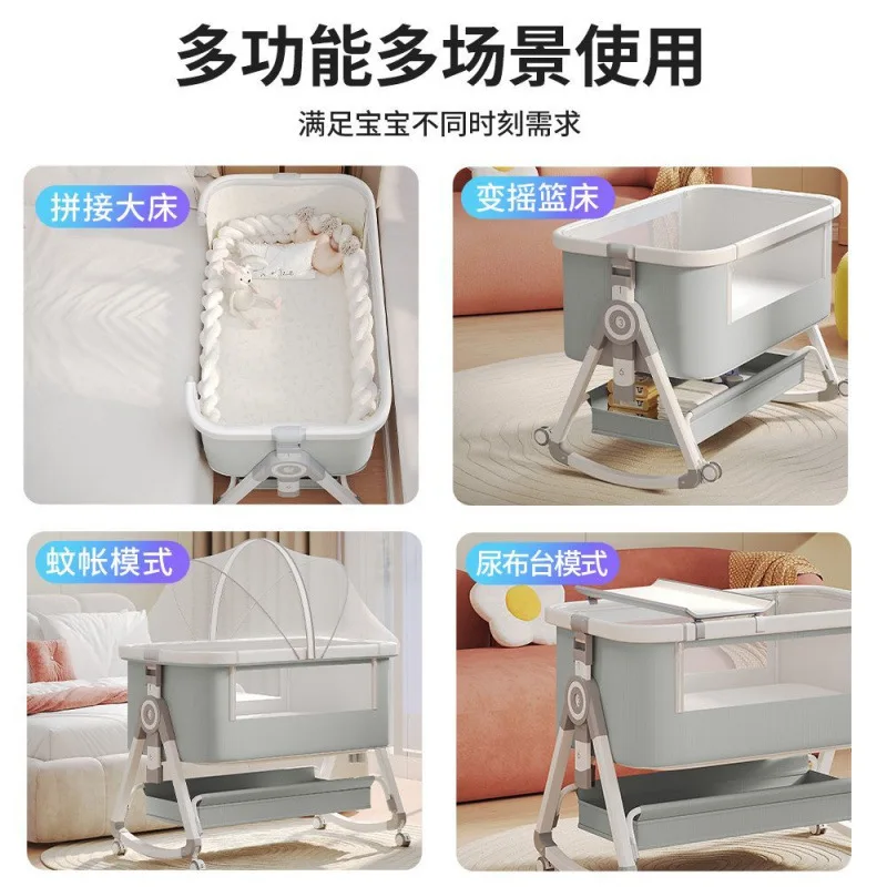 

Baby Crib Multifunctional Splicing Large Bed Foldable and Portable Crib Cradle European Style Baby Bed