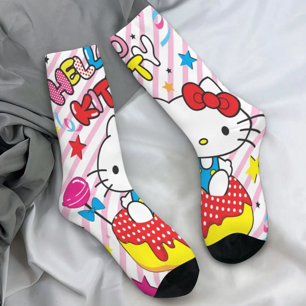 

Чулки Hello Kitty с милым дизайном, мужские носки унисекс, мягкие дышащие забавные носки, зимние уличные нескользящие носки с графическим рисунком, подарок