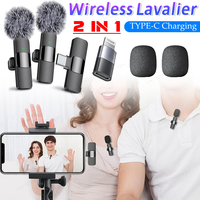 2-in-1 Wireless Lavalier Microphone for Smartphone, Camera, Laptop/PC, Plug-Play Wireless Microphone for Video/Audio Recording